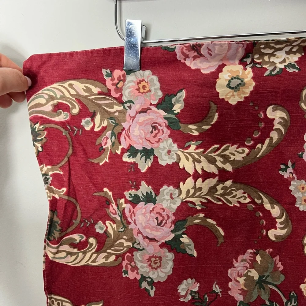 Vintage Ralph Lauren 100% Cotton Pillowcase Ruffle Trim Red Floral Rose